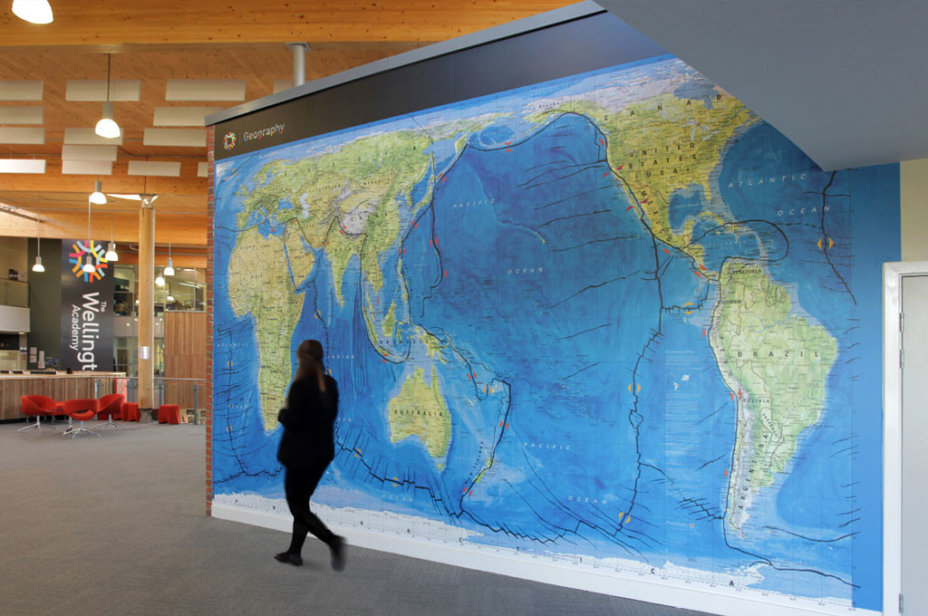 School wall graphics geography world map