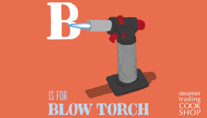 Steamer Trading illustration of blow torch - - one of a set of Cookware illustrations for Steamer Trading Cookshop designed by Toop Studio