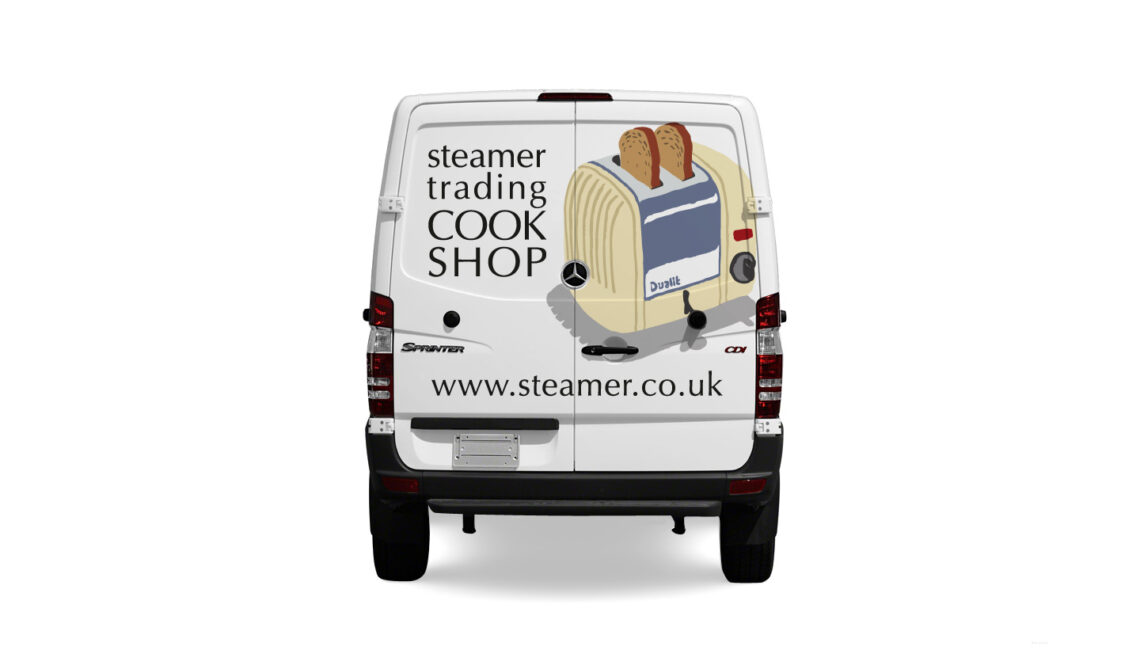 Steamer Trading Cookshop van graphics rear