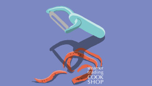 Steamer trading Cookshop illustration Y-shaped peeler - - one of a set of Cookware illustrations for Steamer Trading Cookshop designed by Toop Studio