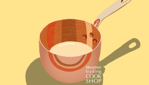 Steamer trading Cookshop illustration zabaglione copper pot - - one of a set of Cookware illustrations for Steamer Trading Cookshop designed by Toop Studio