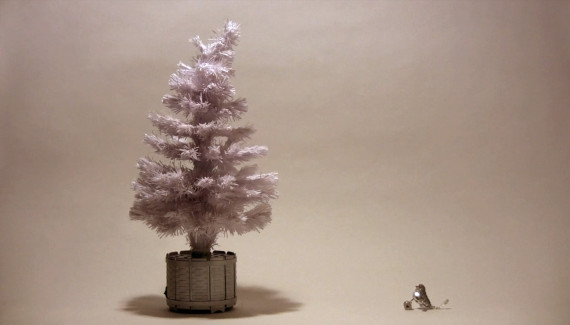 Christmas tree talking to a little bird - still from stop frame animation