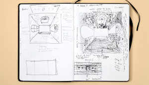 Page from Shadric Toop's sketchbook showing wall designs