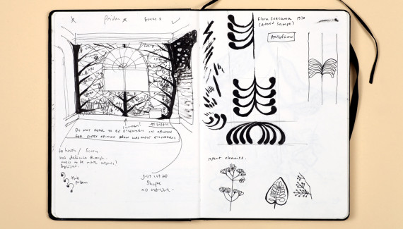 Page from Shadric Toop's sketchbook showing wall designs