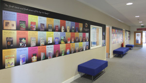 School wall graphic - Wellington Academy English wall featuring the top 100 books of all time