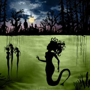 Children's illustration of a mermaid for Rusalka story