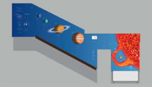 school wall graphics for science stairwells - showing the solar system to scale on a stairwell wall - work by Toop Studio