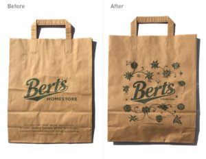 Packaging Design - Berts - Before and after - brown paper bag brand design - Toop