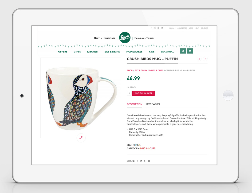 Berts ecommerce website design - product page - Berts website - Toop Studio and Mootpoint