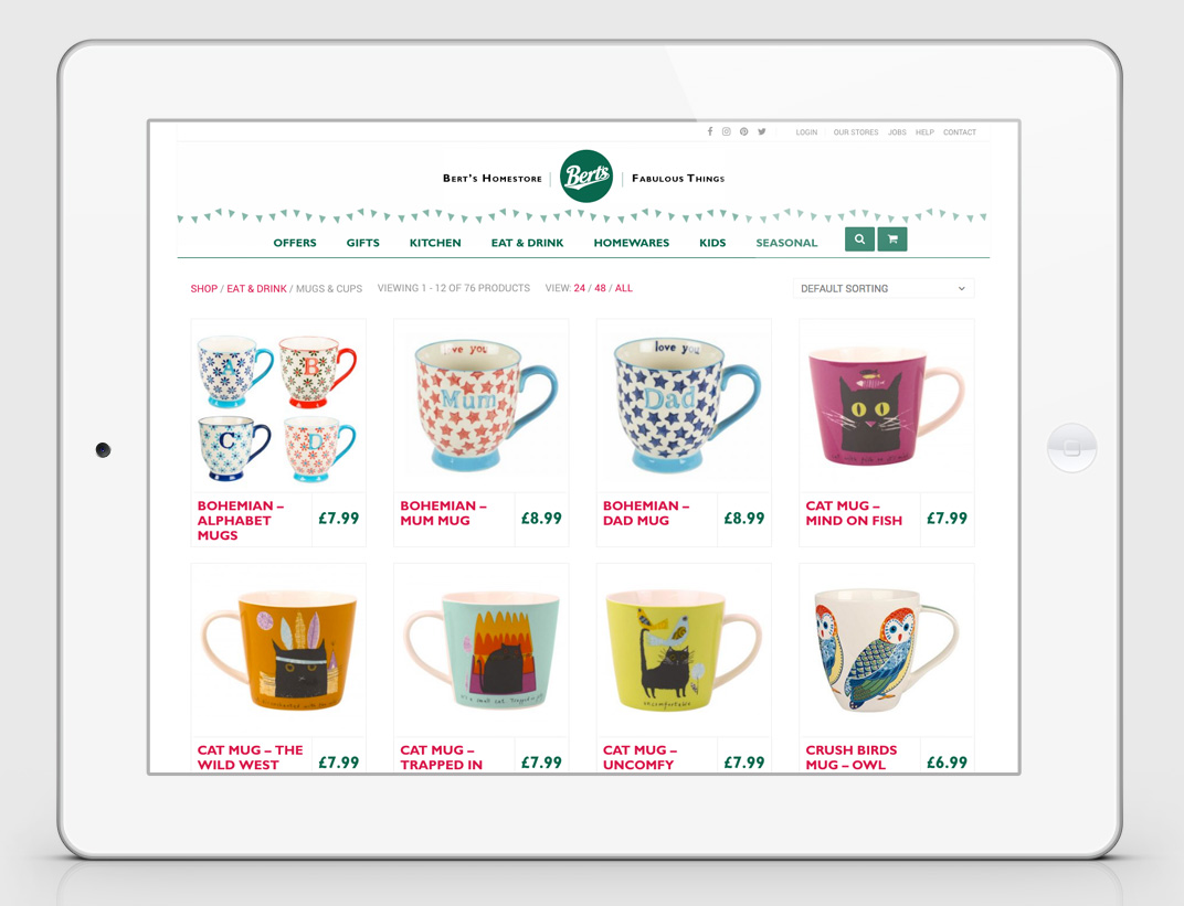 Brand refresh - Berts ecommerce website product selection page - Toop Studio