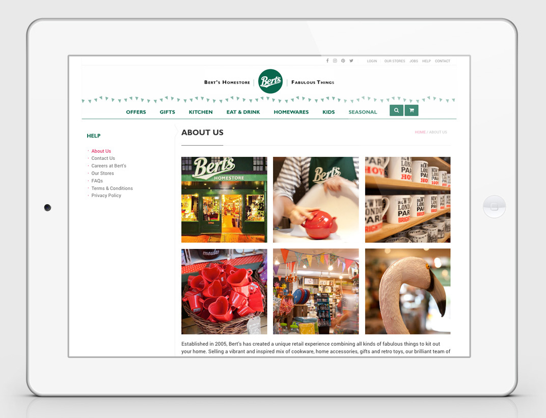 Berts ecommerce website design - about page - Berts website - Toop Studio and Mootpoint