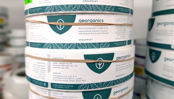 Georganics zero waste packaging mouthwash labels - graphic design by Toop Studio