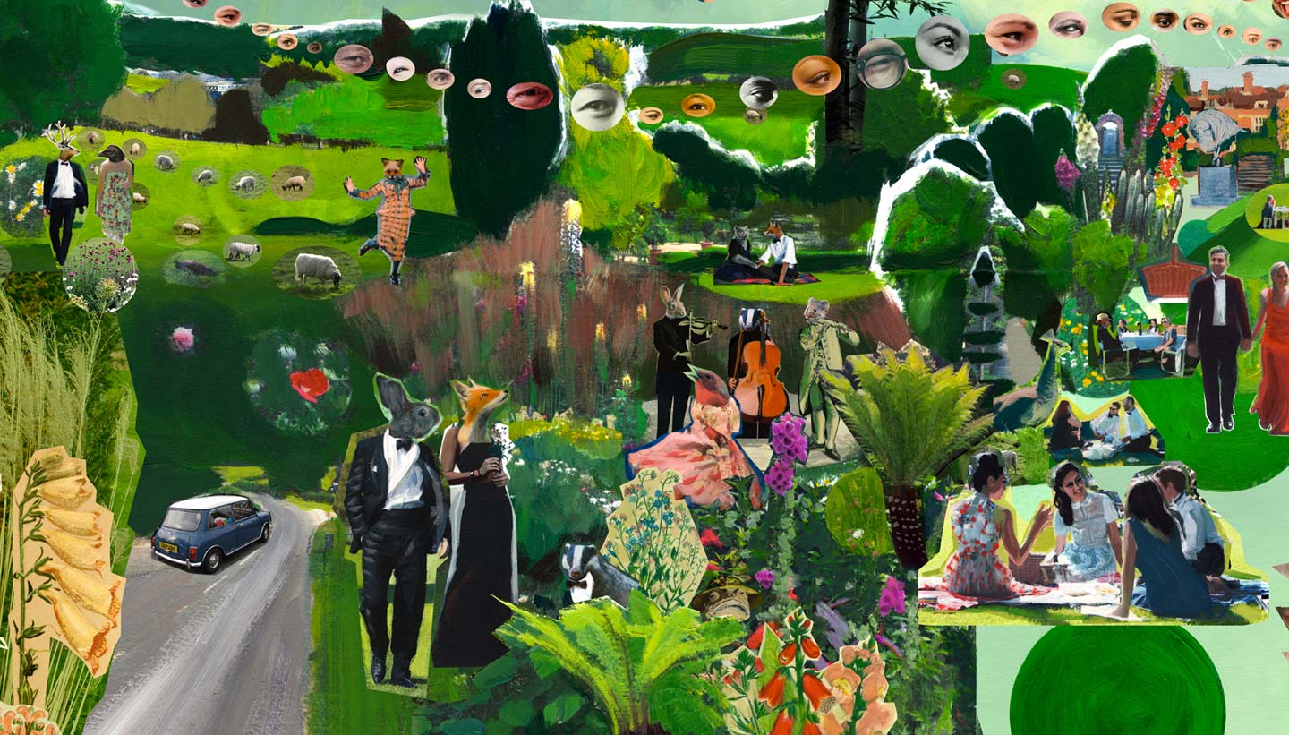 Glyndebourne Festival 2019 cover image showing detail of the painted collage