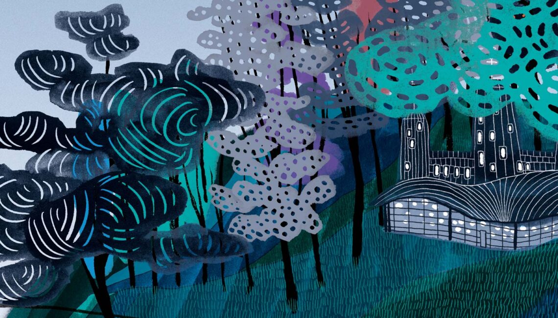 School Wall Mural showing detail of illustration of 5 islands of learning and six bridges of values - Varndean School - Toop Studio