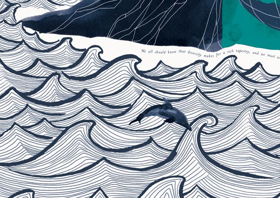 School Wall Mural Varndean illustration detail of the sea and dolphin- Toop Studio