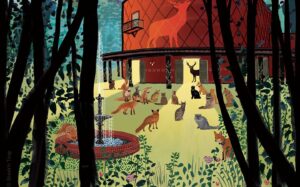 Grange Park Opera Illustrations - 2022 Season detail featuring the opera house in the woods with foxes and cats - Shadric Toop