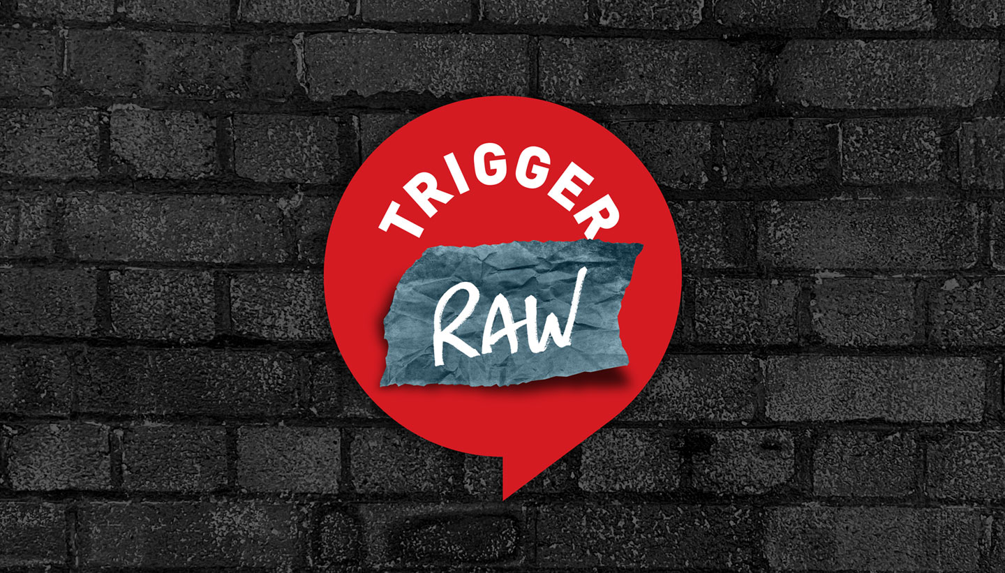 Triggernometry Raw logo with brick wall background - Live Comedy Youtube Show - Toop Studio