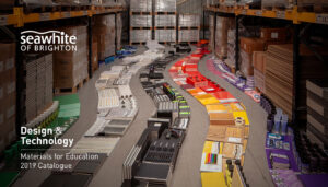 Seawhite Art Materials - Warehouse Photoshoot featuring hundreds of art products laid out on the warehouse floor in the form of wavy lines - Art Direction by Toop Studio