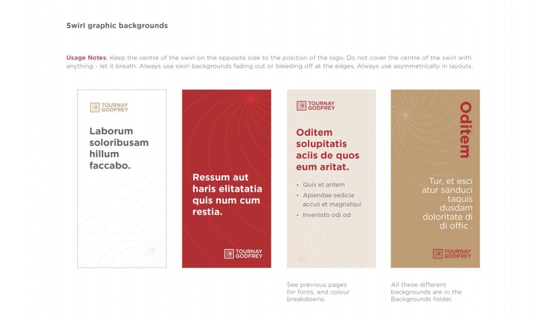 Tournay Godfrey Rebrand - Guidelines Backgrounds and typography - Toop Studio