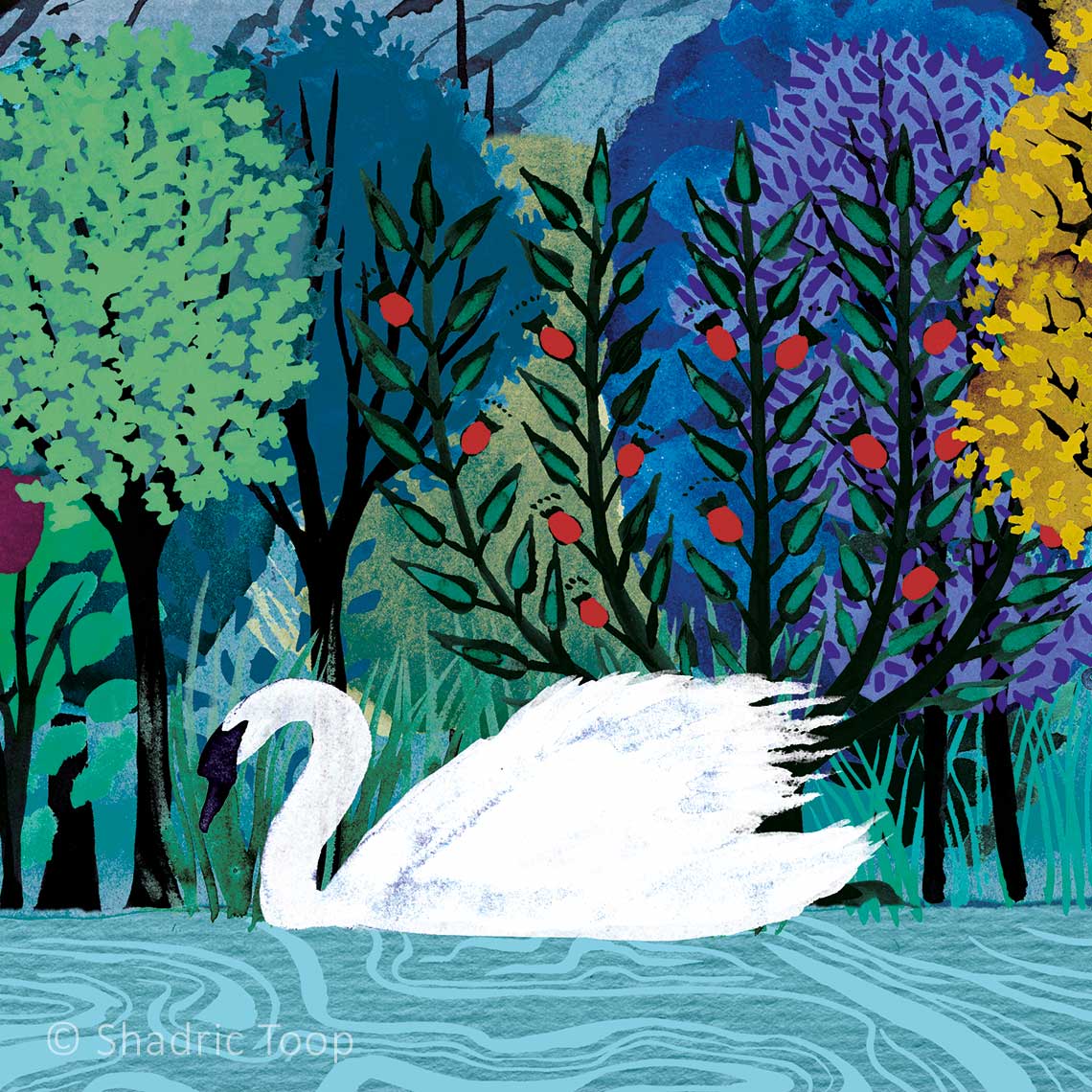 Swan on the river referencing King Ludwig II in the Grange Park Opera 2026 Ring Cycle cover illustration.